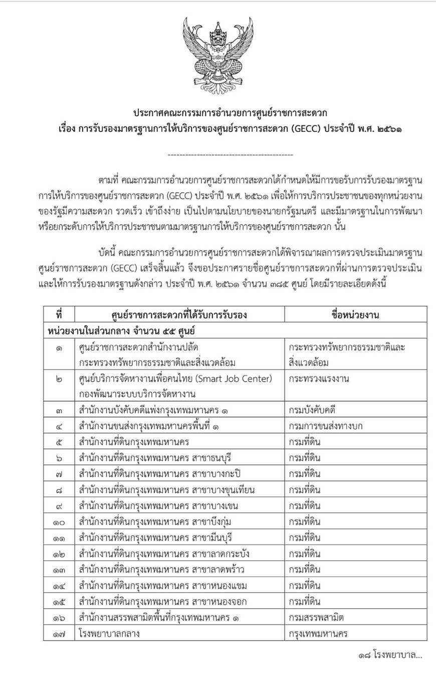 ﻿กรมบังคับคดีได้รับการรับรองมาตรฐานการให้บริการของศูนย์ราชการสะดวก (GECC) เป็นปีที่ 2